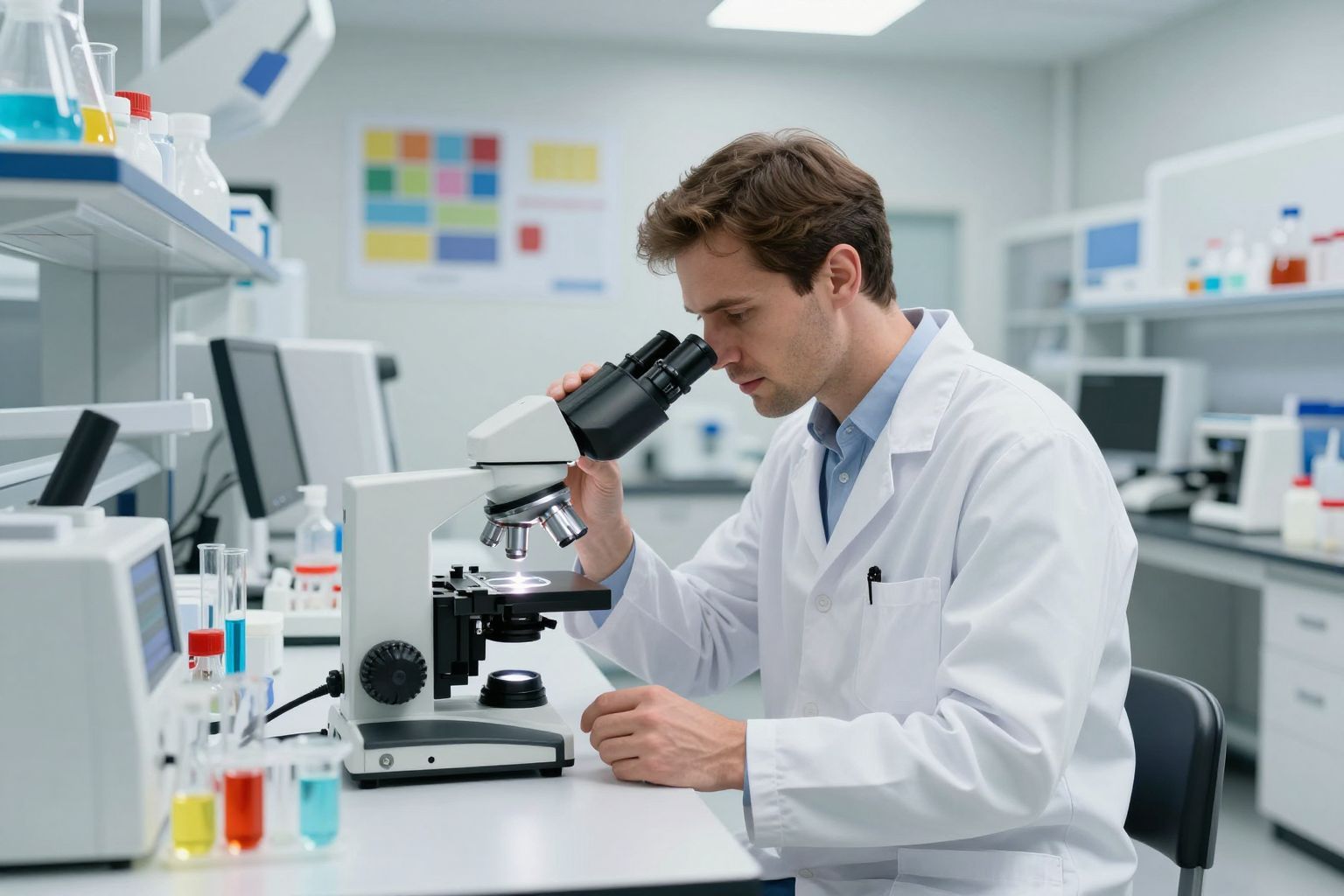 A laborban precíz analitikai módszerekkel vizsgálják a vért.