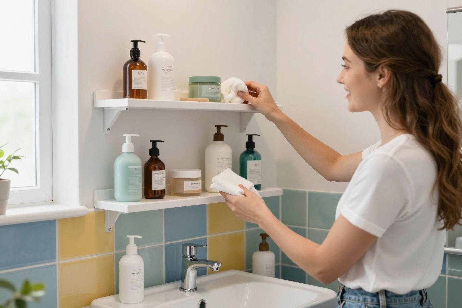 A fürdőszoba kicsi, de kreatív megoldásokkal bővíthető.