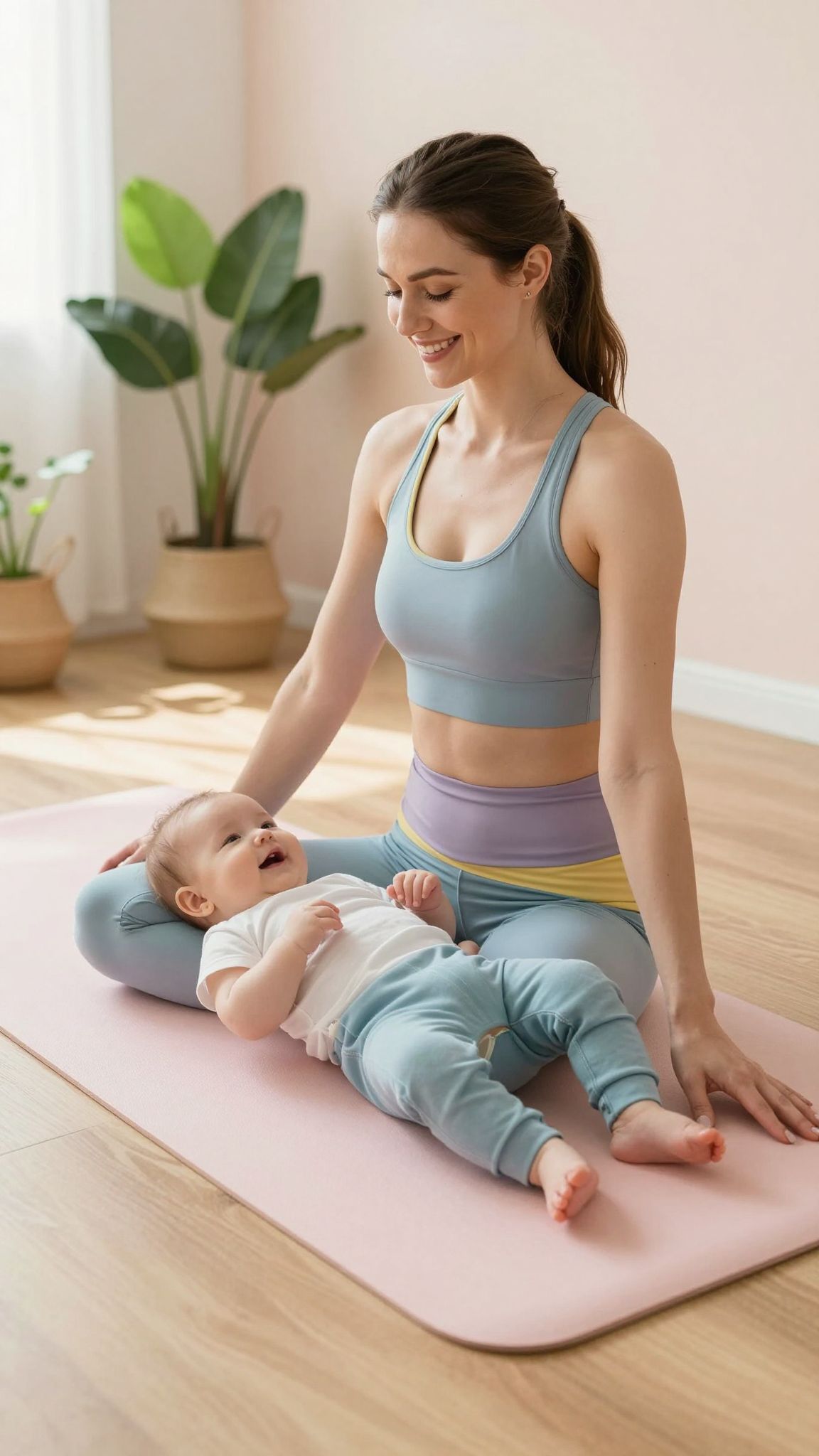 A baba jógázás közben erősíti a köteléket és a mozgást.