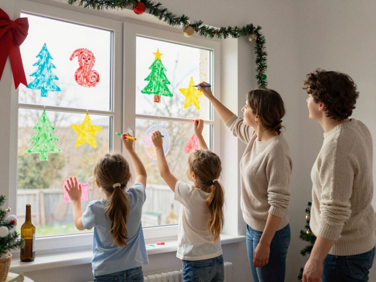 Krétafilces ablakdekoráció: tippek ünnepekre gyerekekkel