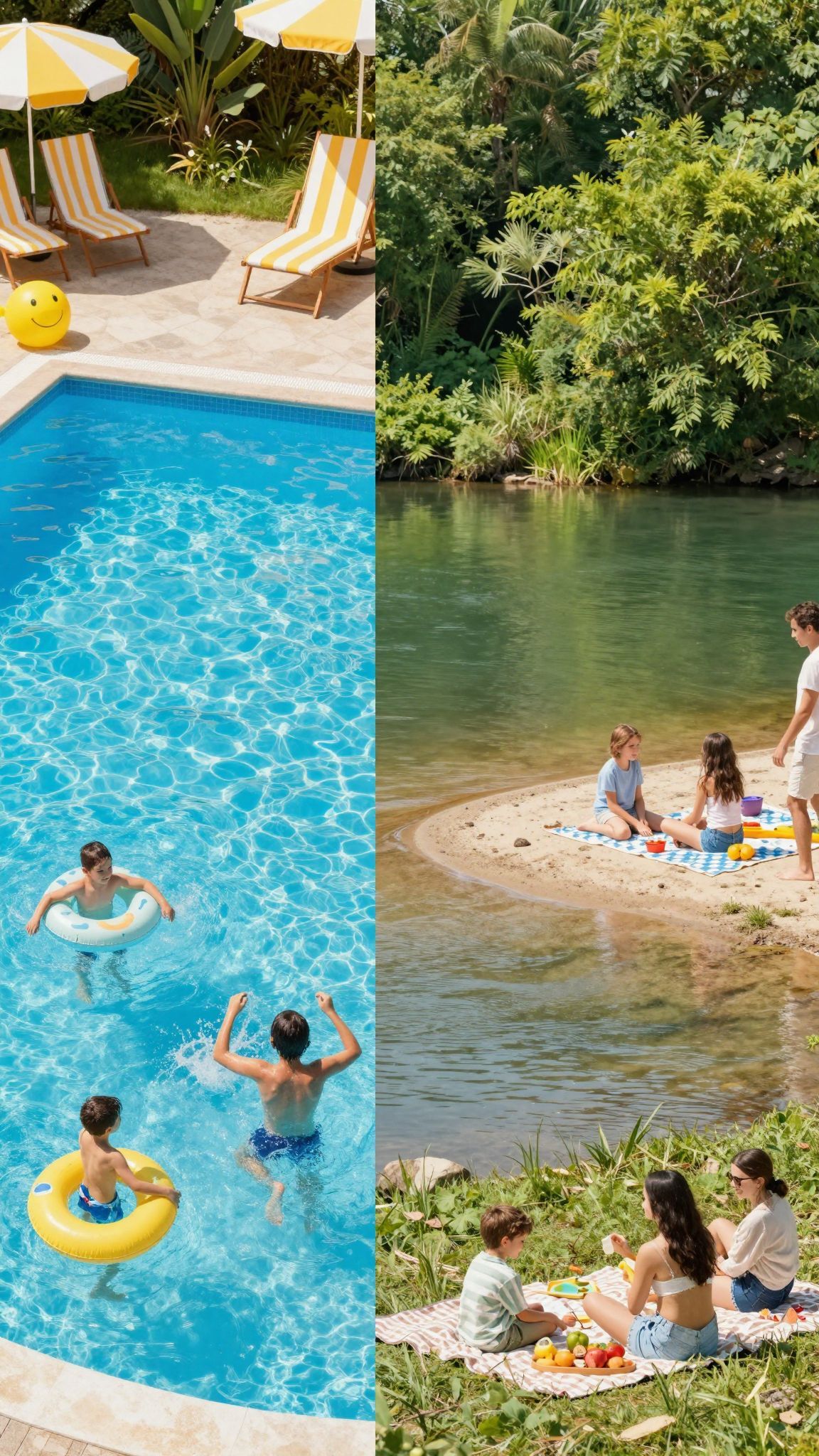 A medencék vize klórozott, míg a természetes vizek tisztábbak.