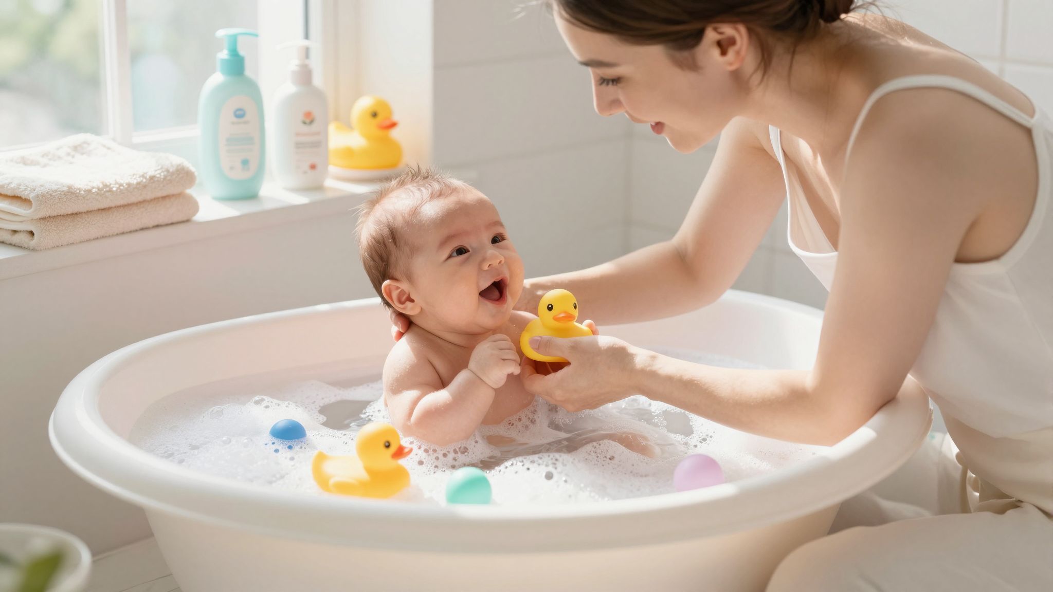 A babafürdetéshez mindig használj pelenkát vagy fürdőhálót!