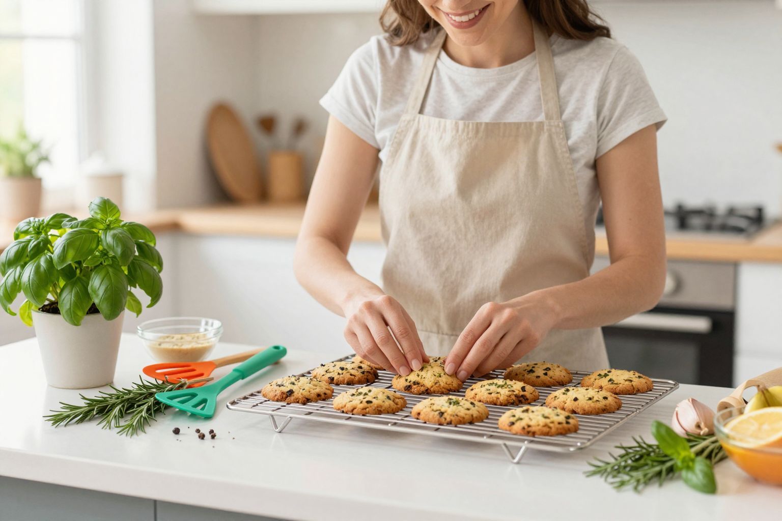 A gyógynövények friss ízt és tápanyagot adnak a kekszhez.