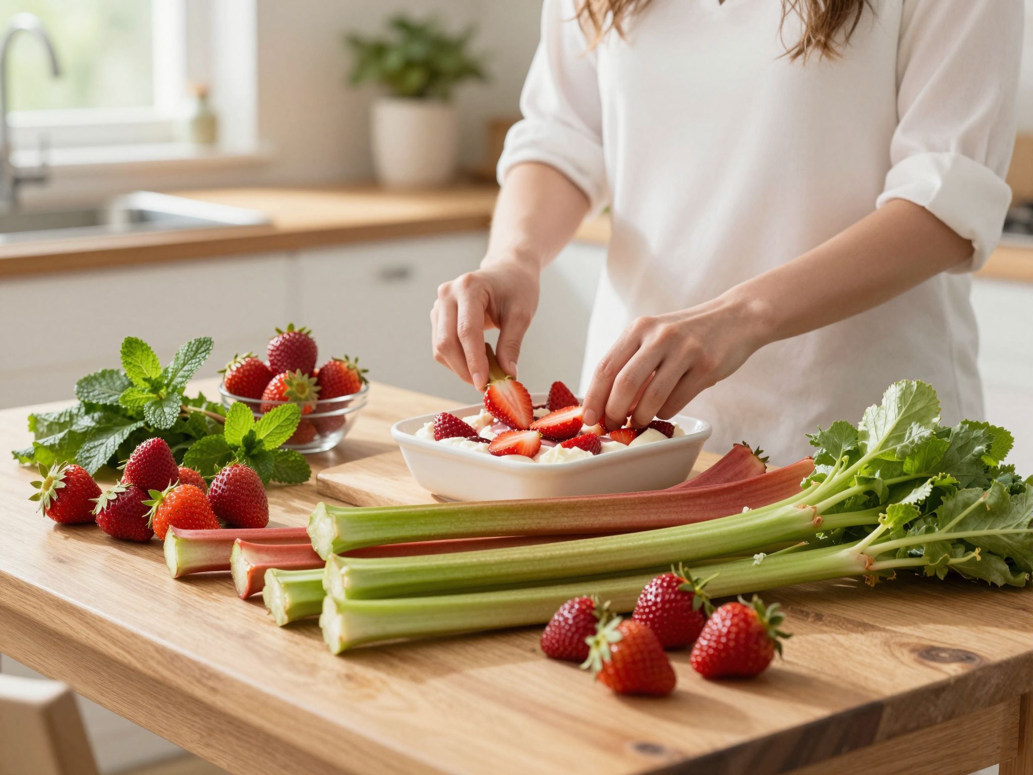 A rebarbara savanykás íze remekül kiegészíti az epret.