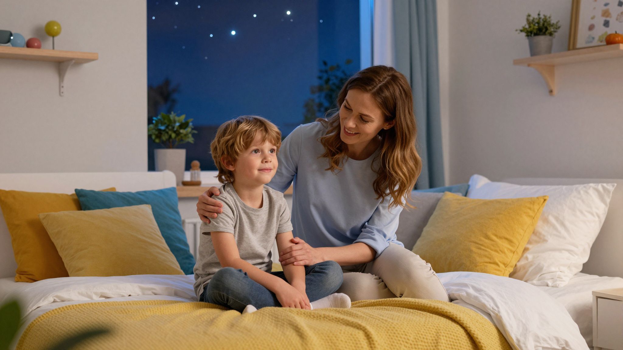 Az éjszakai rémületre nyugtató szavakkal és öleléssel reagáljunk.