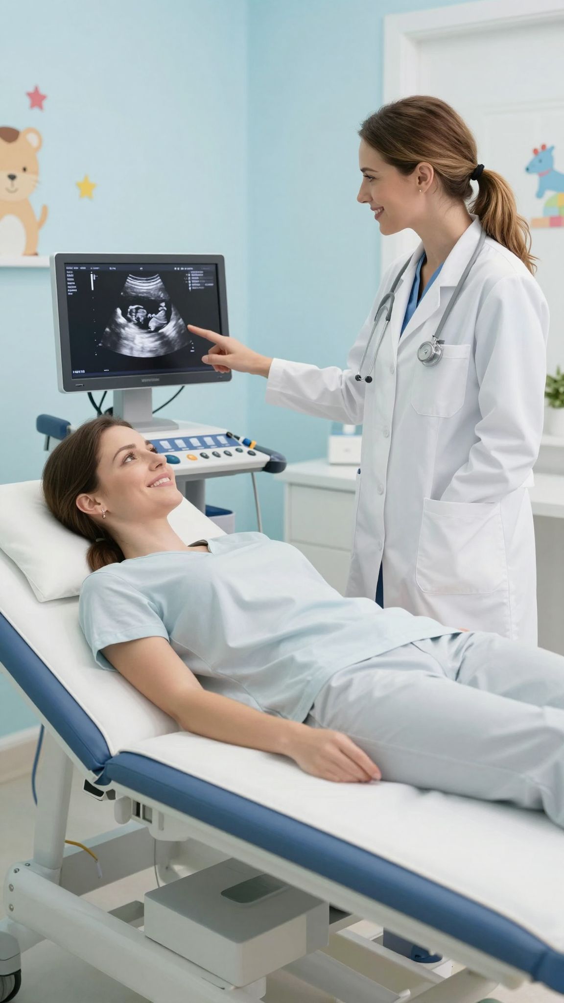 A szakorvos a baba szívverését és fejlődését figyeli.