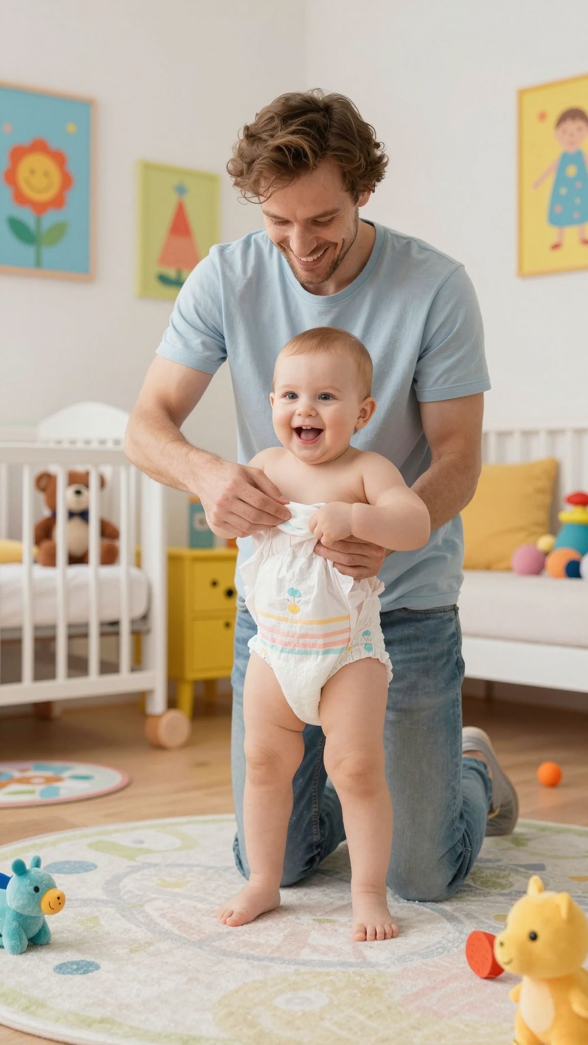 Éjszakai csere: előre készített pelenkák és törlőkendők segítenek.