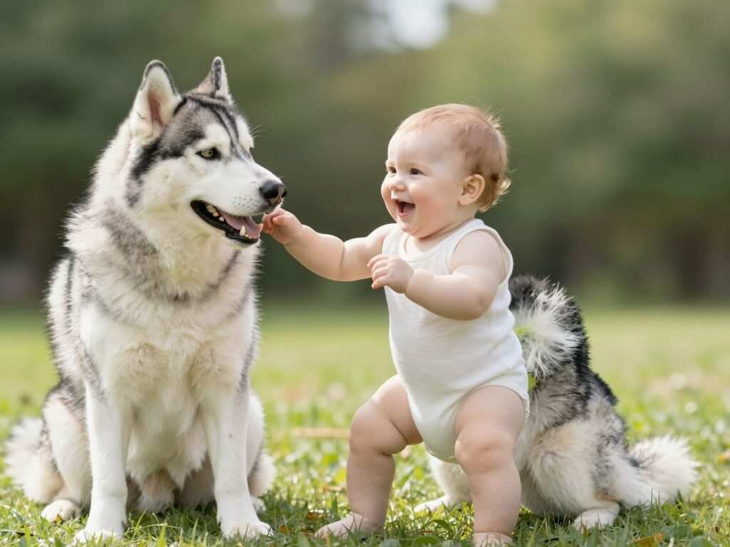 Amikor a kutya és a baba a legjobb barátok: ez a husky beszélget a kicsivel