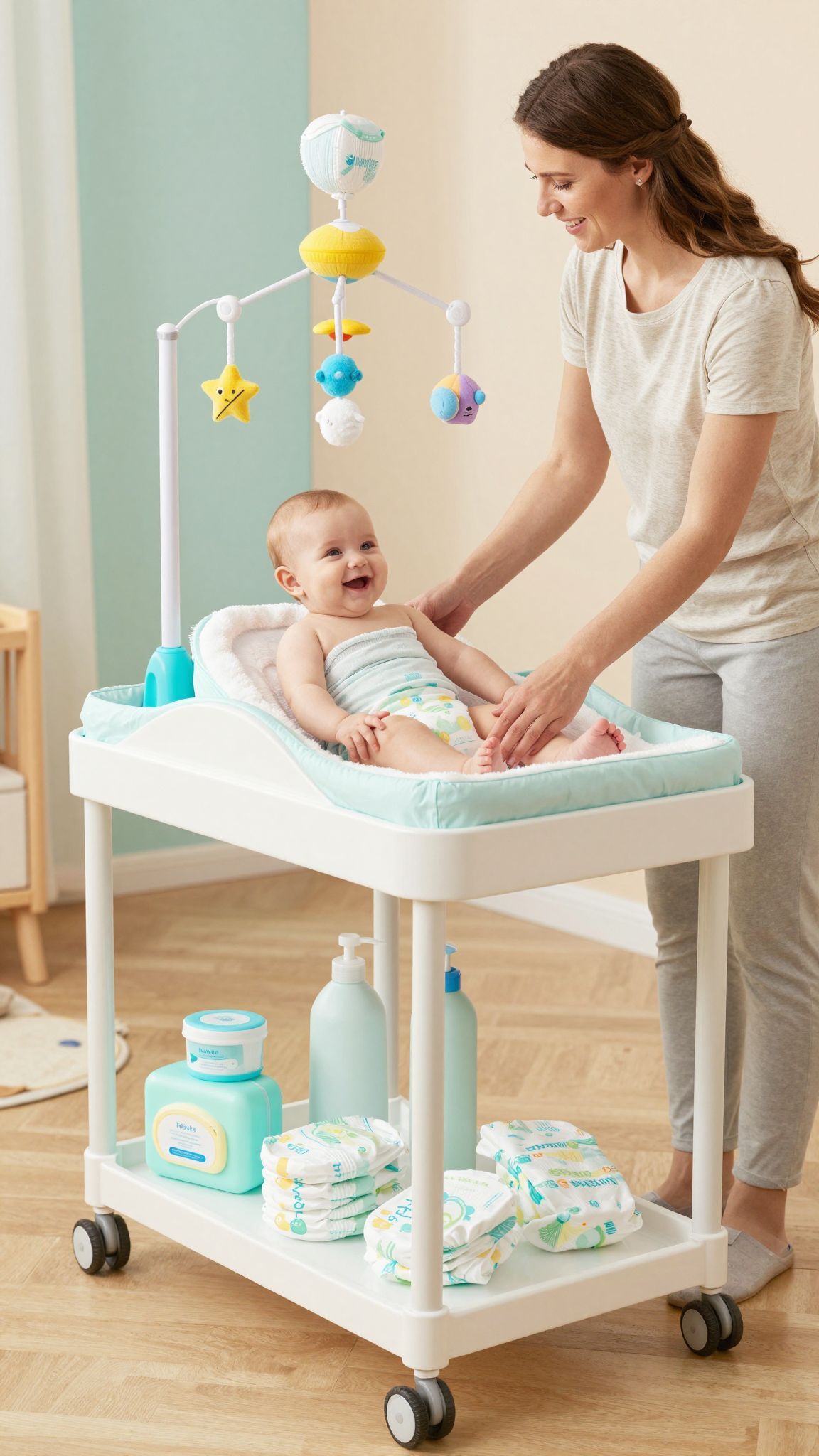 Mindig ellenőrizzük a pelenkázó állomás stabilitását!