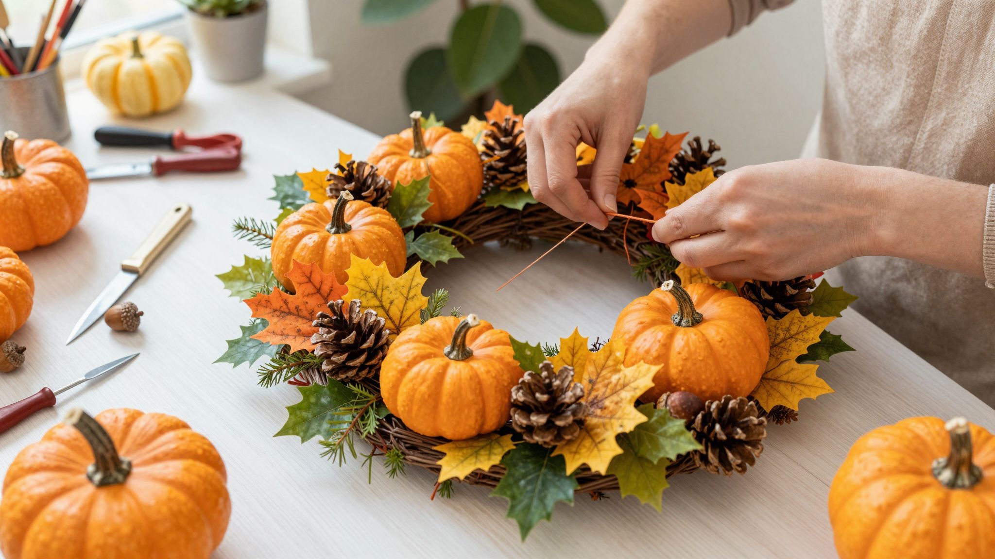 A koszorú fonása kreatív teret ad a fantáziának.