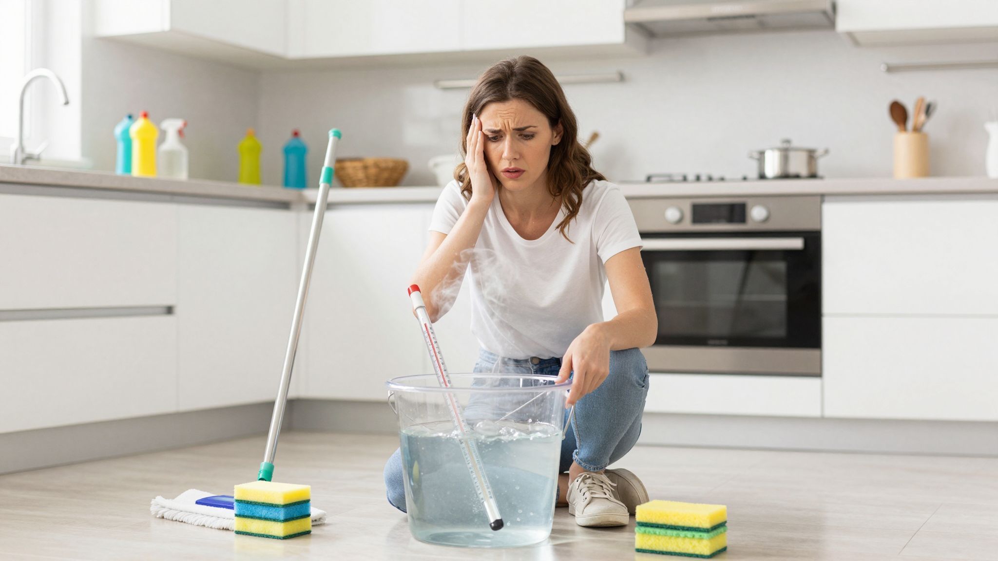 A túl meleg víz károsíthatja a padlóburkolatot.