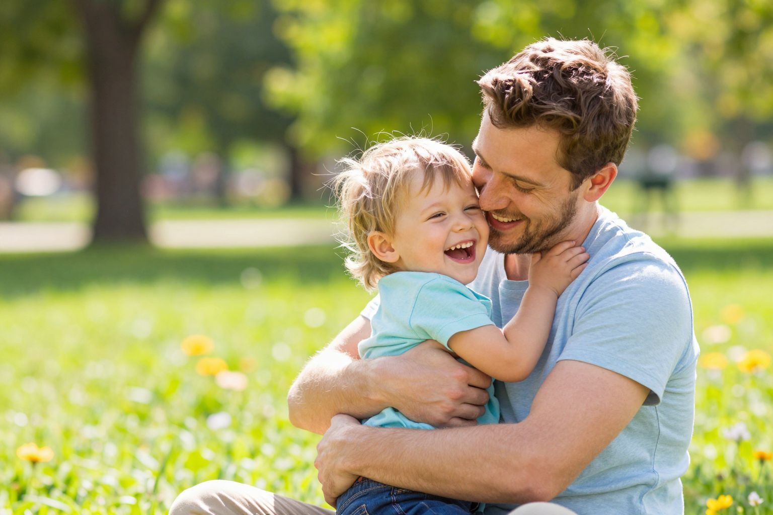 Az apa ölelése erősíti a gyermek érzelmi fejlődését.