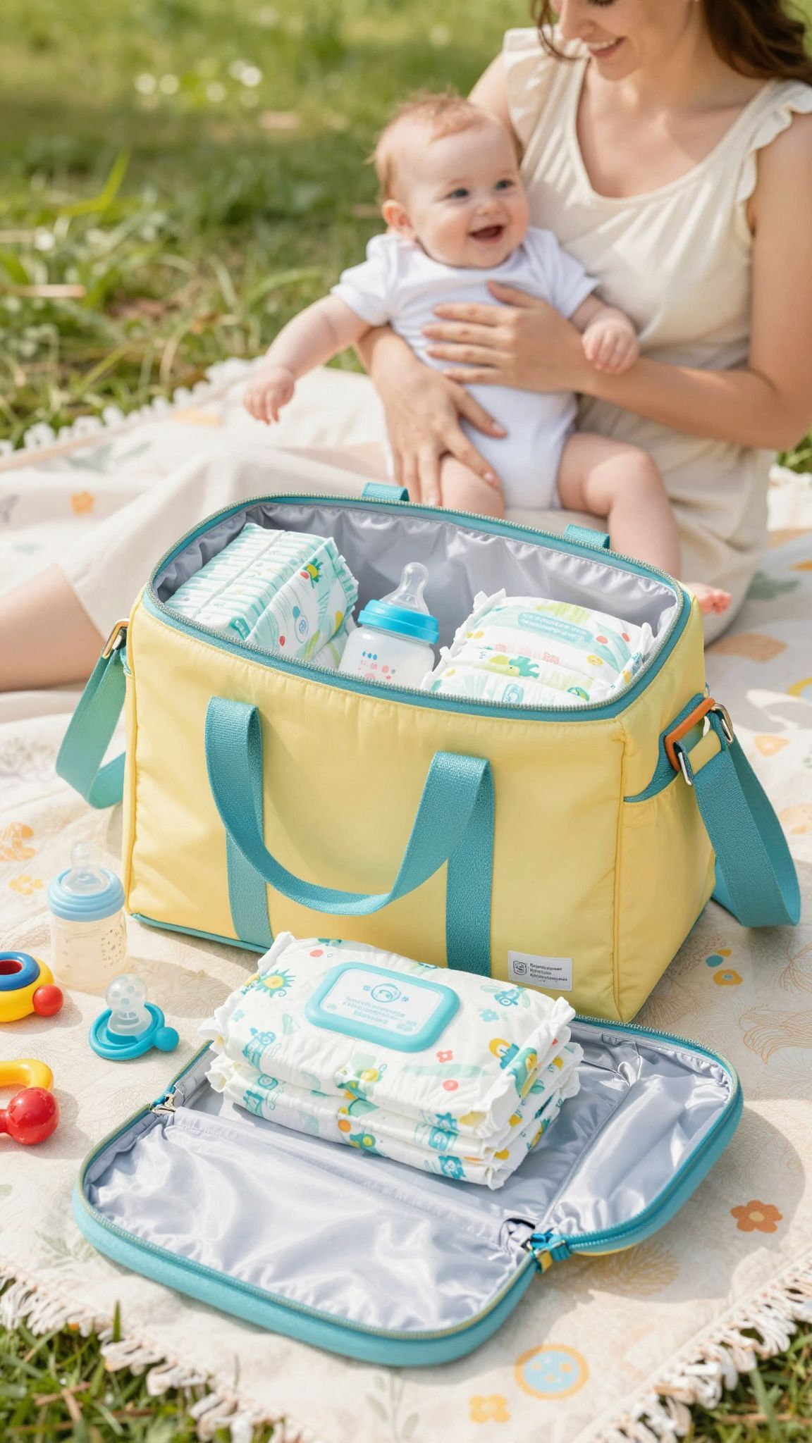 A pelenkázótáskában legyen mindig extra pelenka és nedves törlőkendő.