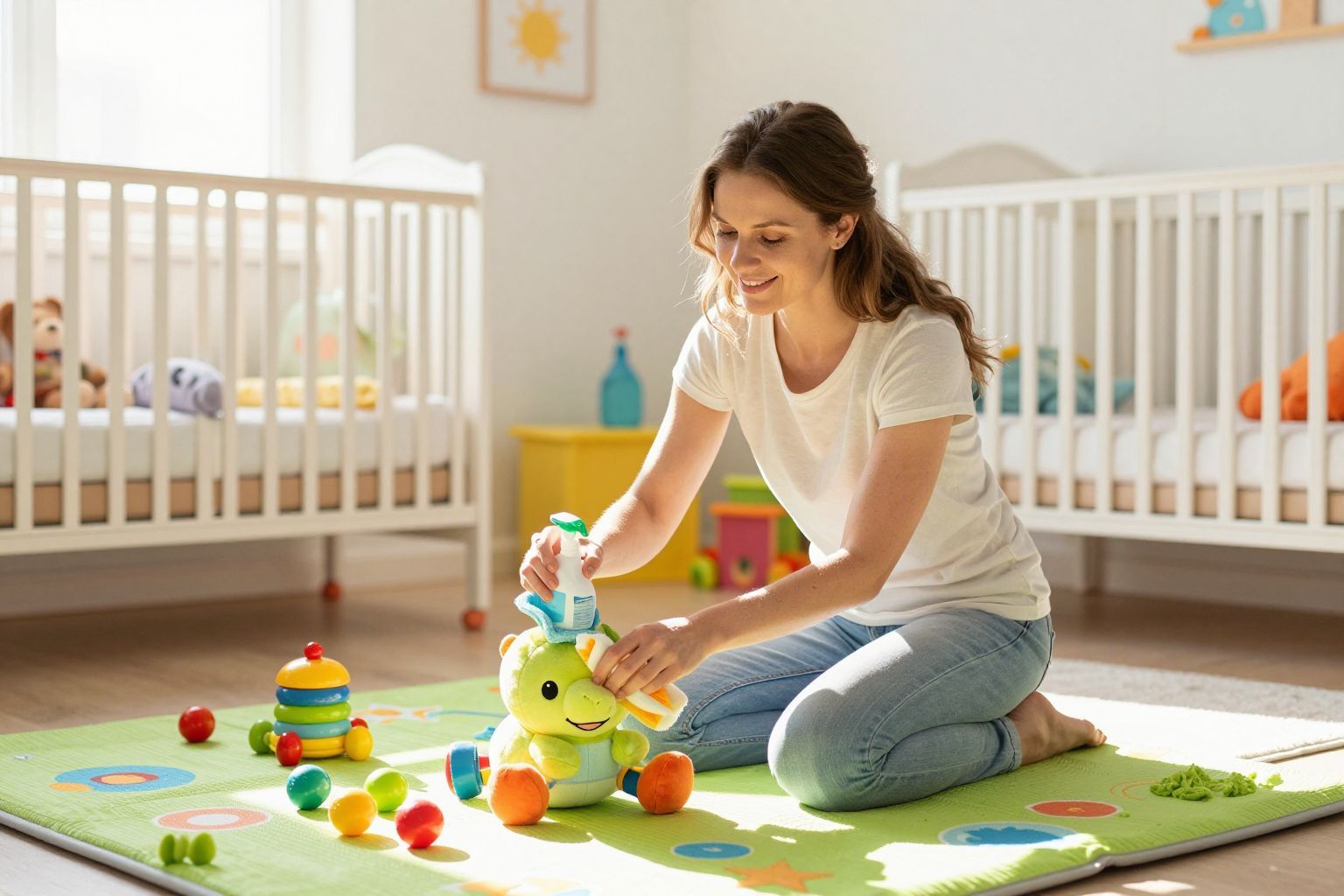 A játékok rendszeres tisztítása megőrzi a baba egészségét.