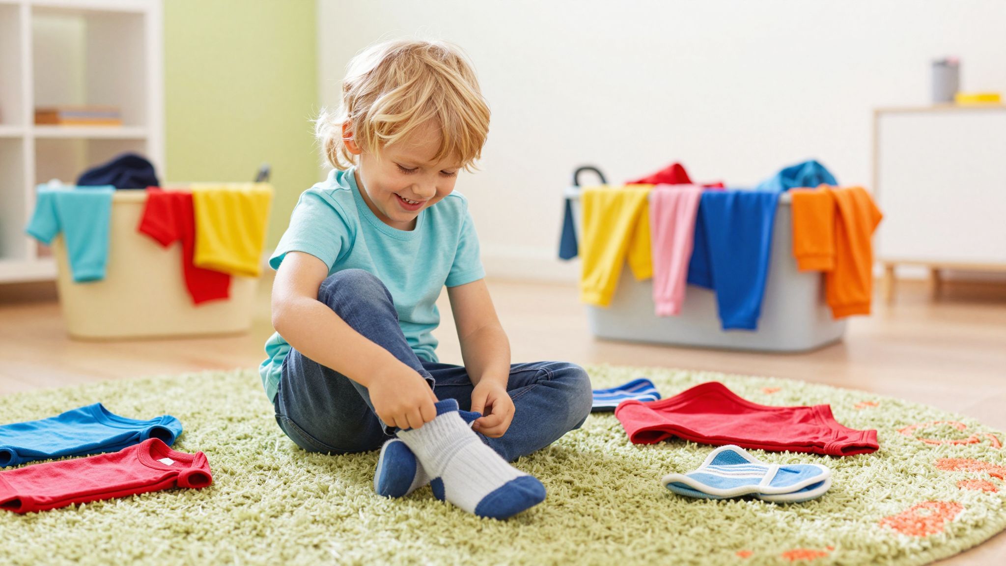 A zokni felhúzása fejleszti a motoros készségeket.