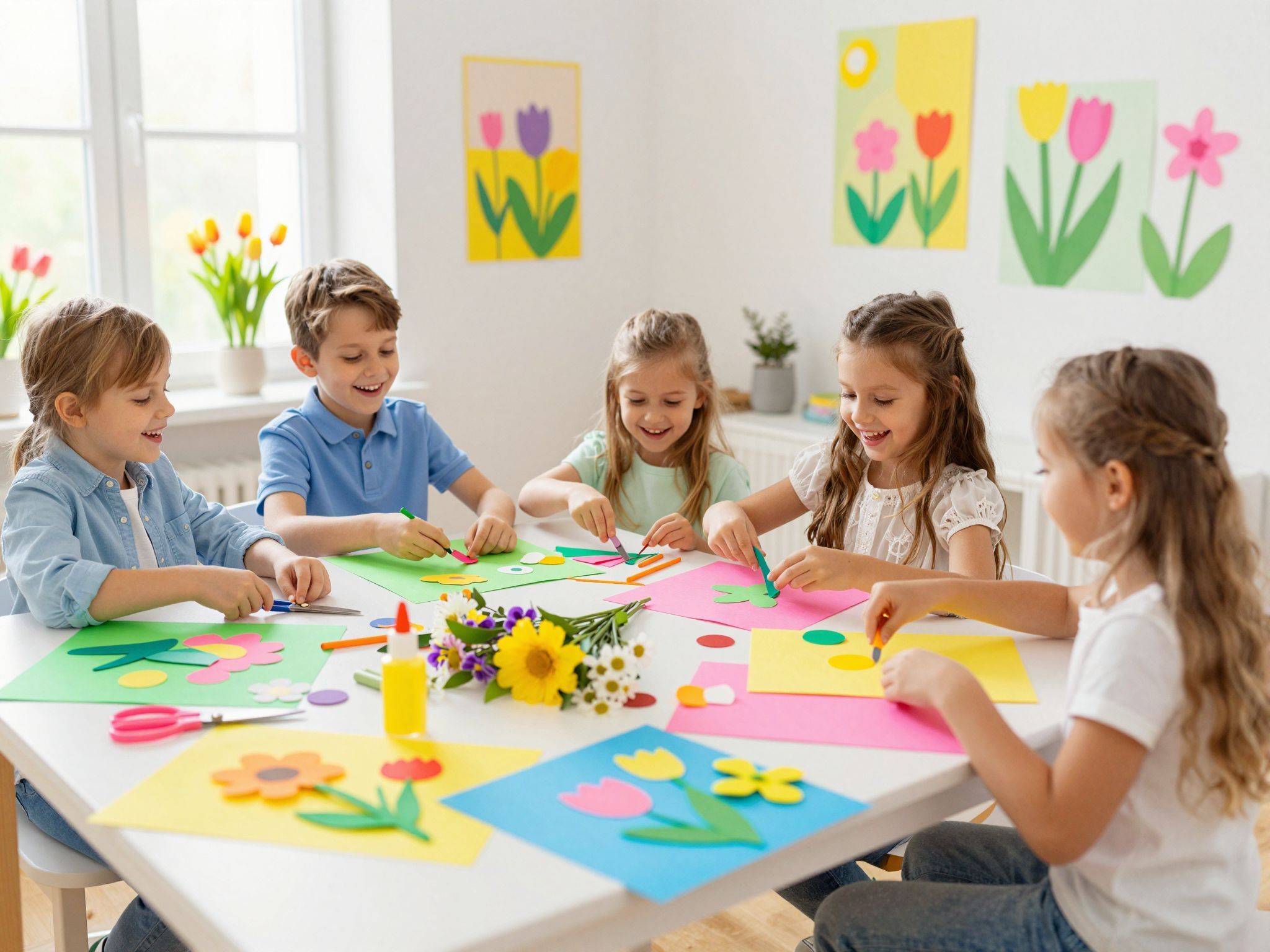 Fali dekorációk színes papírokkal könnyen elkészíthetők közösen.