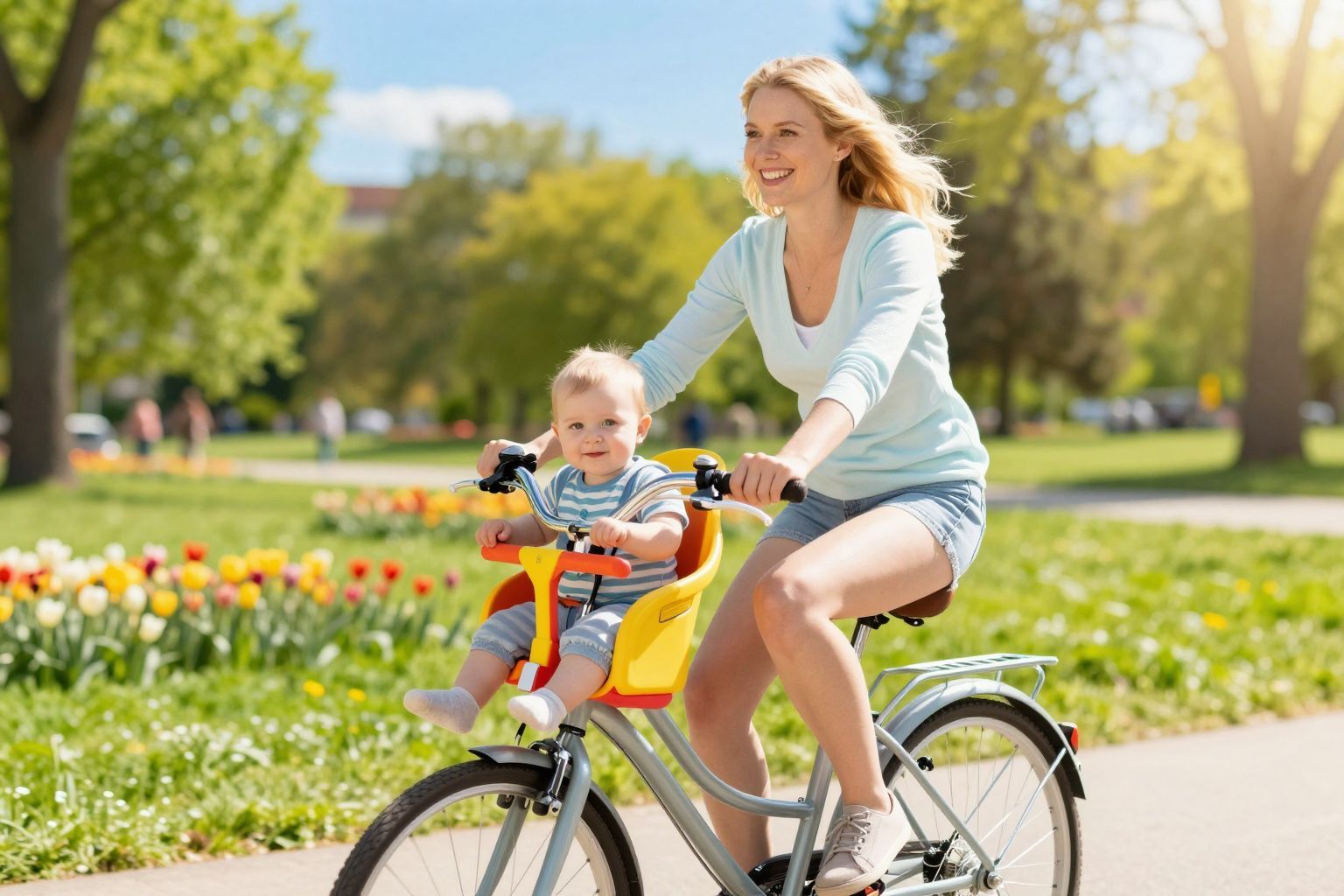 Babák 12 hónapos kortól biztonságosan utazhatnak kerékpáron.