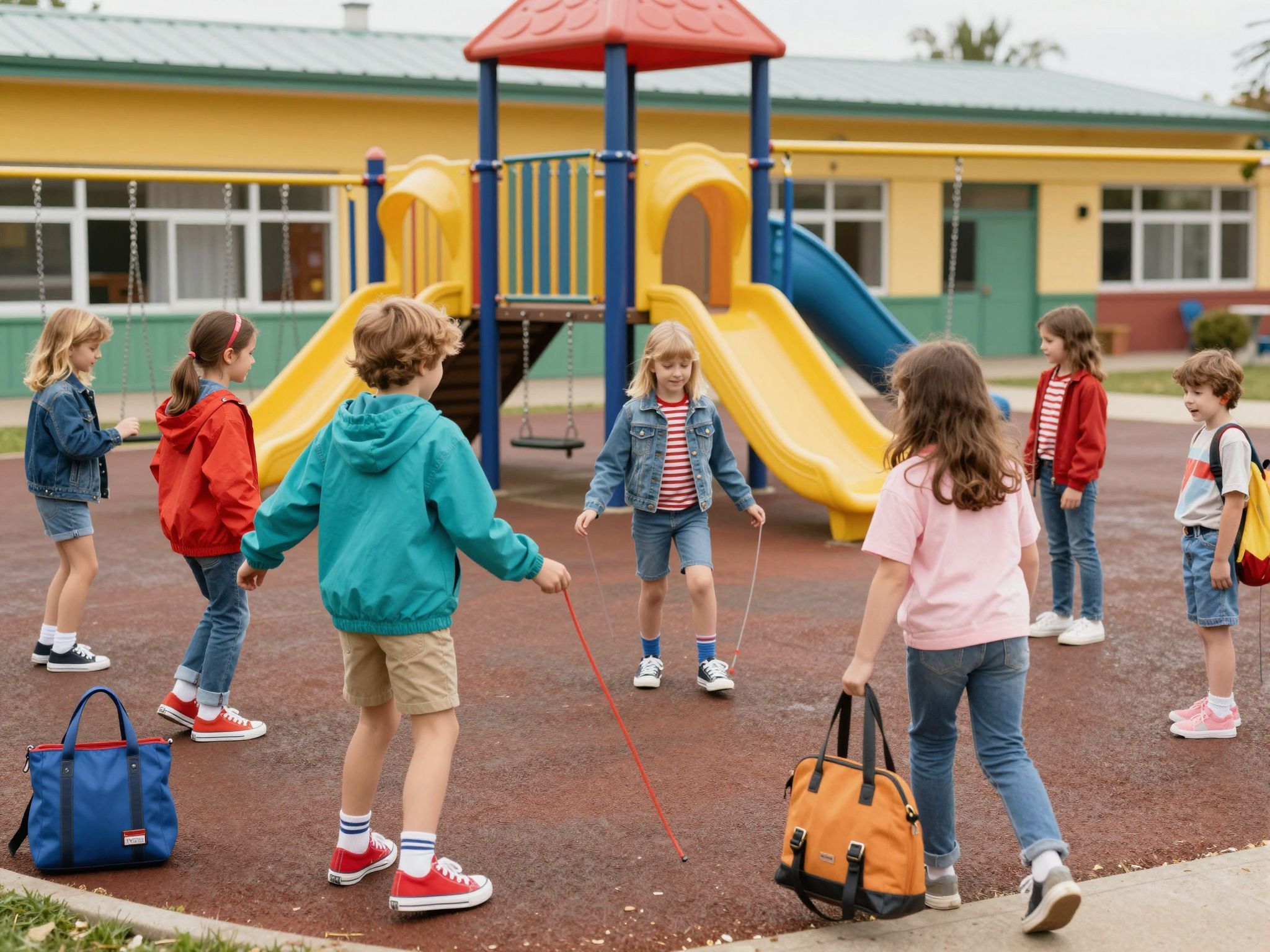 A gyerekek a szünetben labdáztak és ugrándoztak.