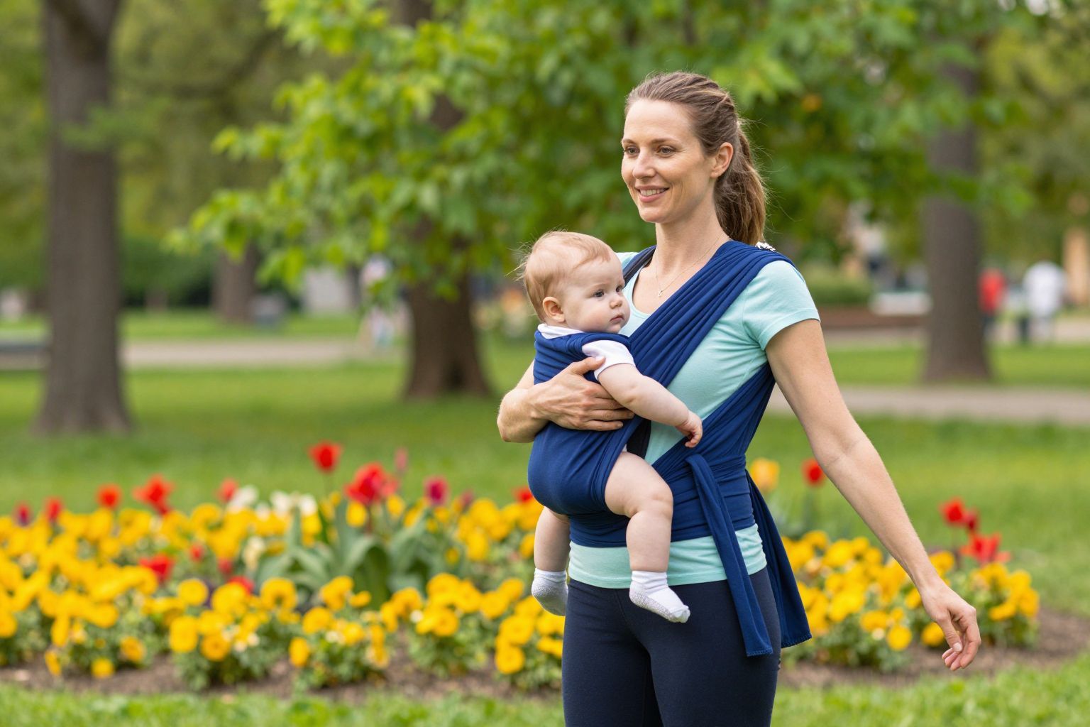 A karikás kendő gyors és kényelmes csípőn hordozásra idealis.