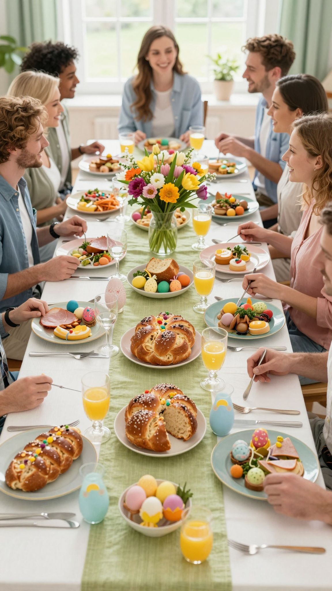 Kreatív asztali díszek fonott kalácsból és sonkából.