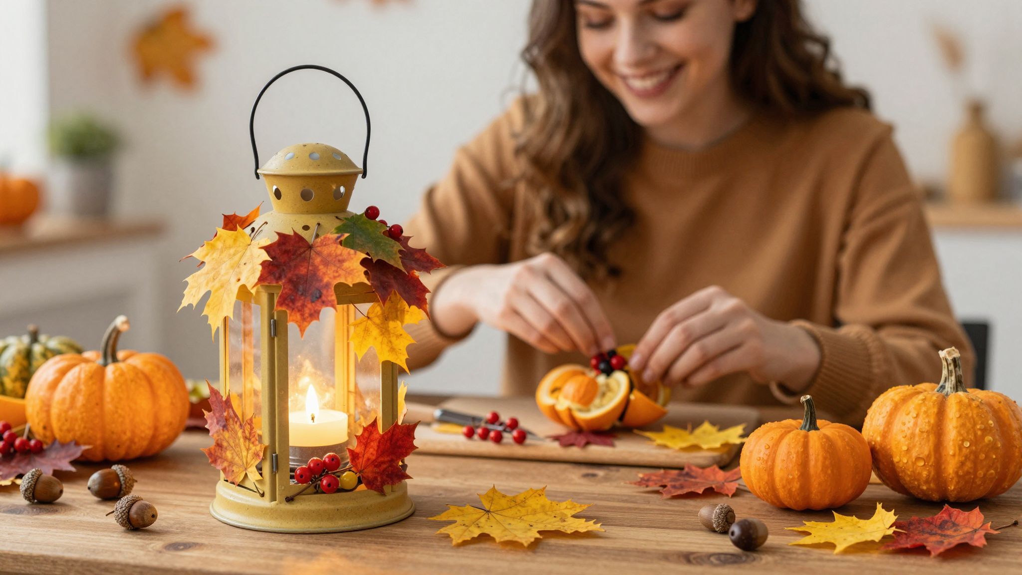 Termések és bogyók egyedi textúrát adnak a dekorációnak.