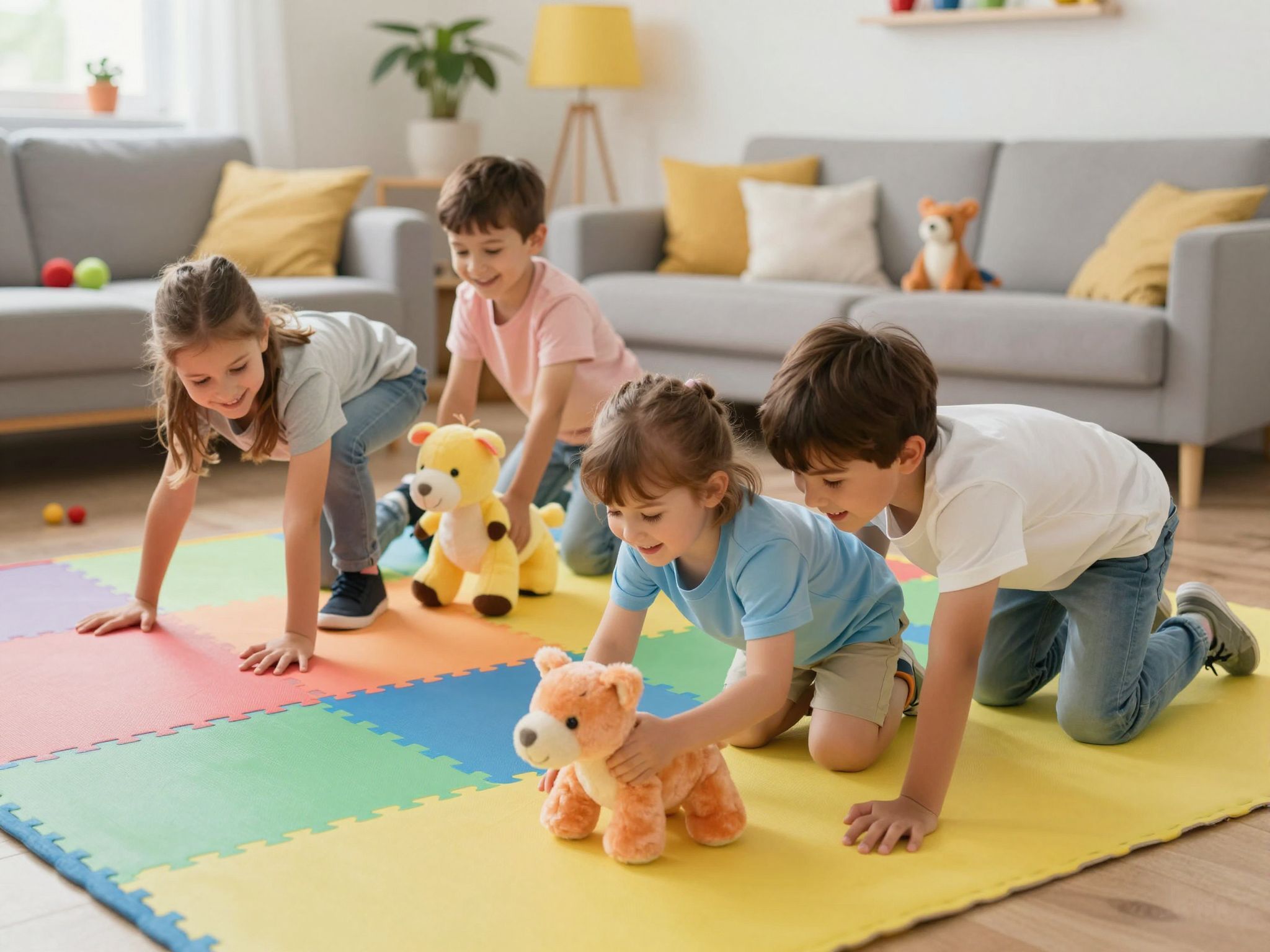 A plüssállatok segítenek a gyerekek mozgáskoordinációjának fejlesztésében.