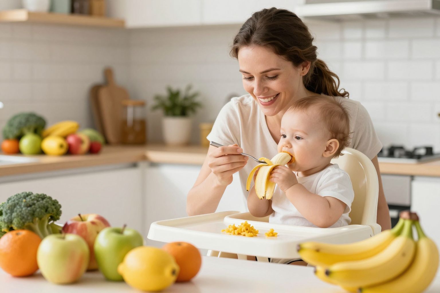 A banán gazdag káliumban, fontos a babák fejlődéséhez.