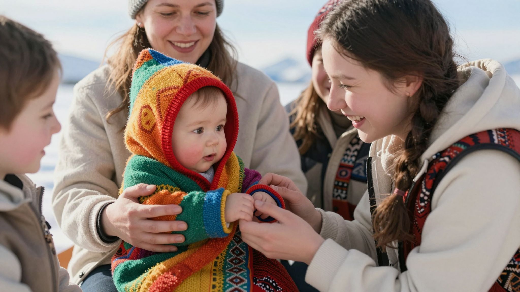 Az inuit babák kapucnija véd a hidegtől és komfortot nyújt.