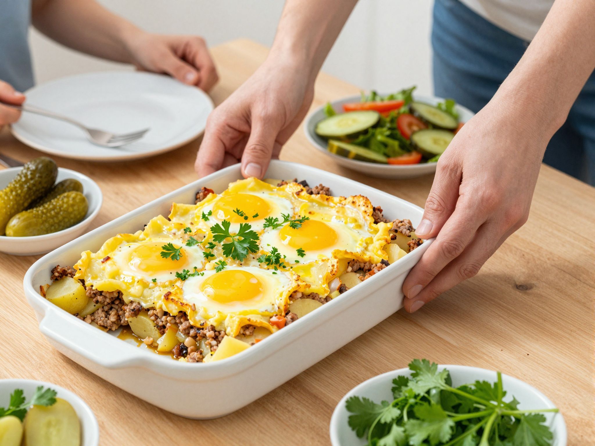 A rakott krumplihoz jól társítható a savanyúuborka.