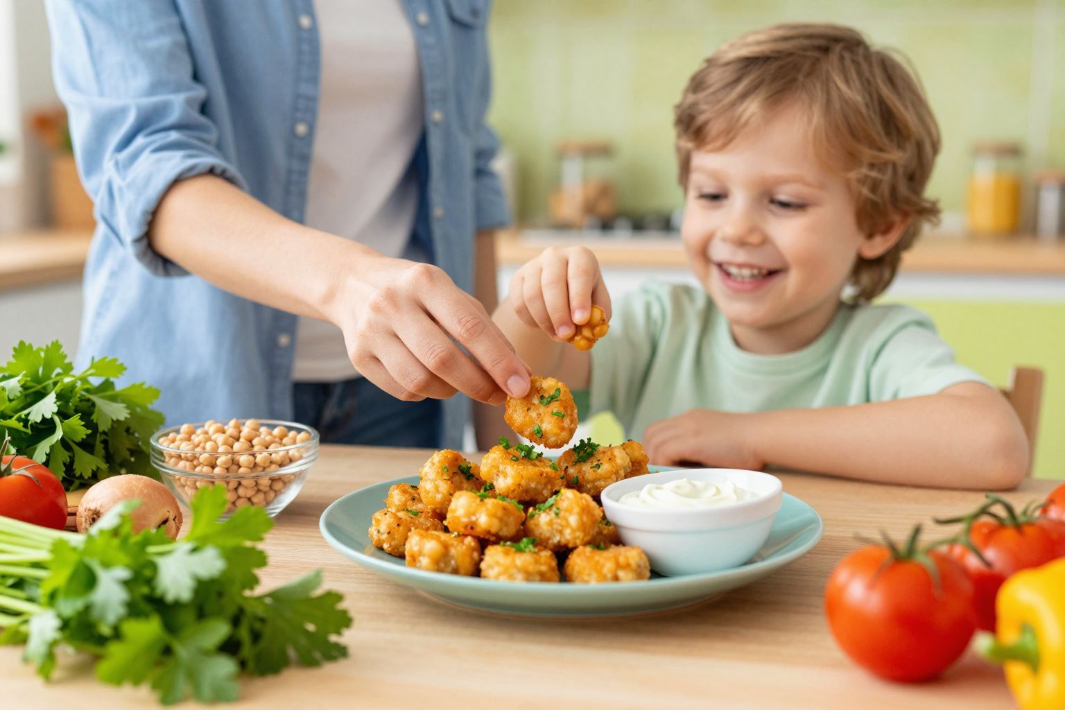 Próbálj ki színes zöldségeket a csicseriborsó falatokhoz!