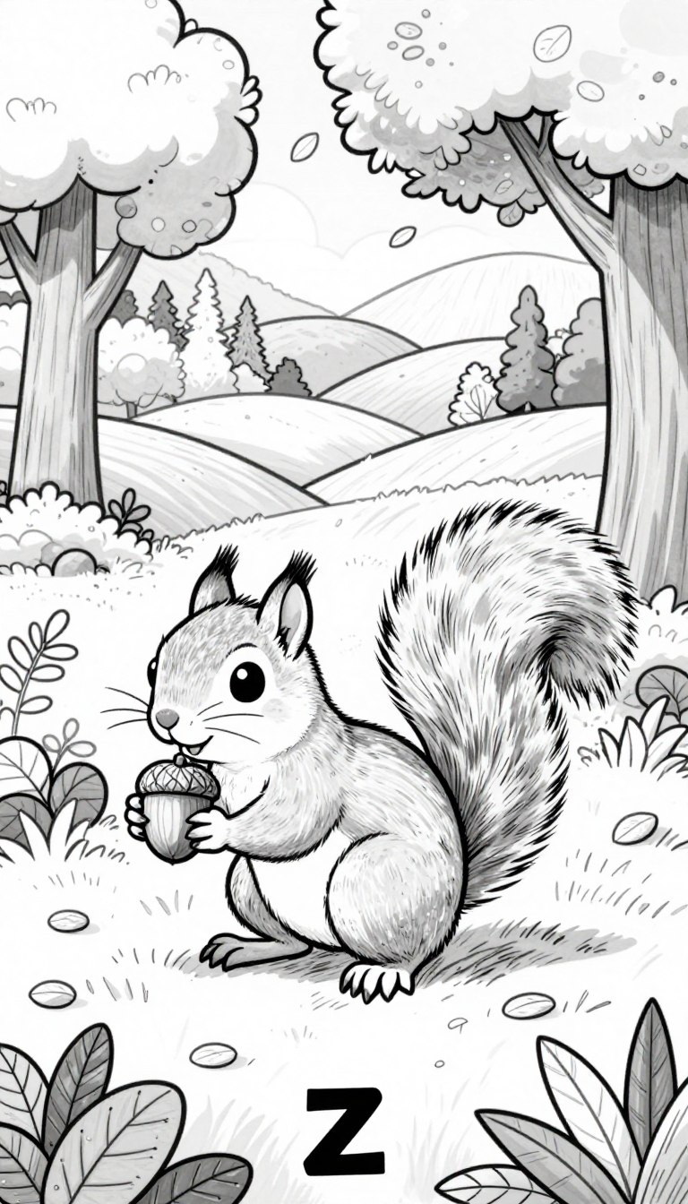 realisztikus mókusos színezőlapok