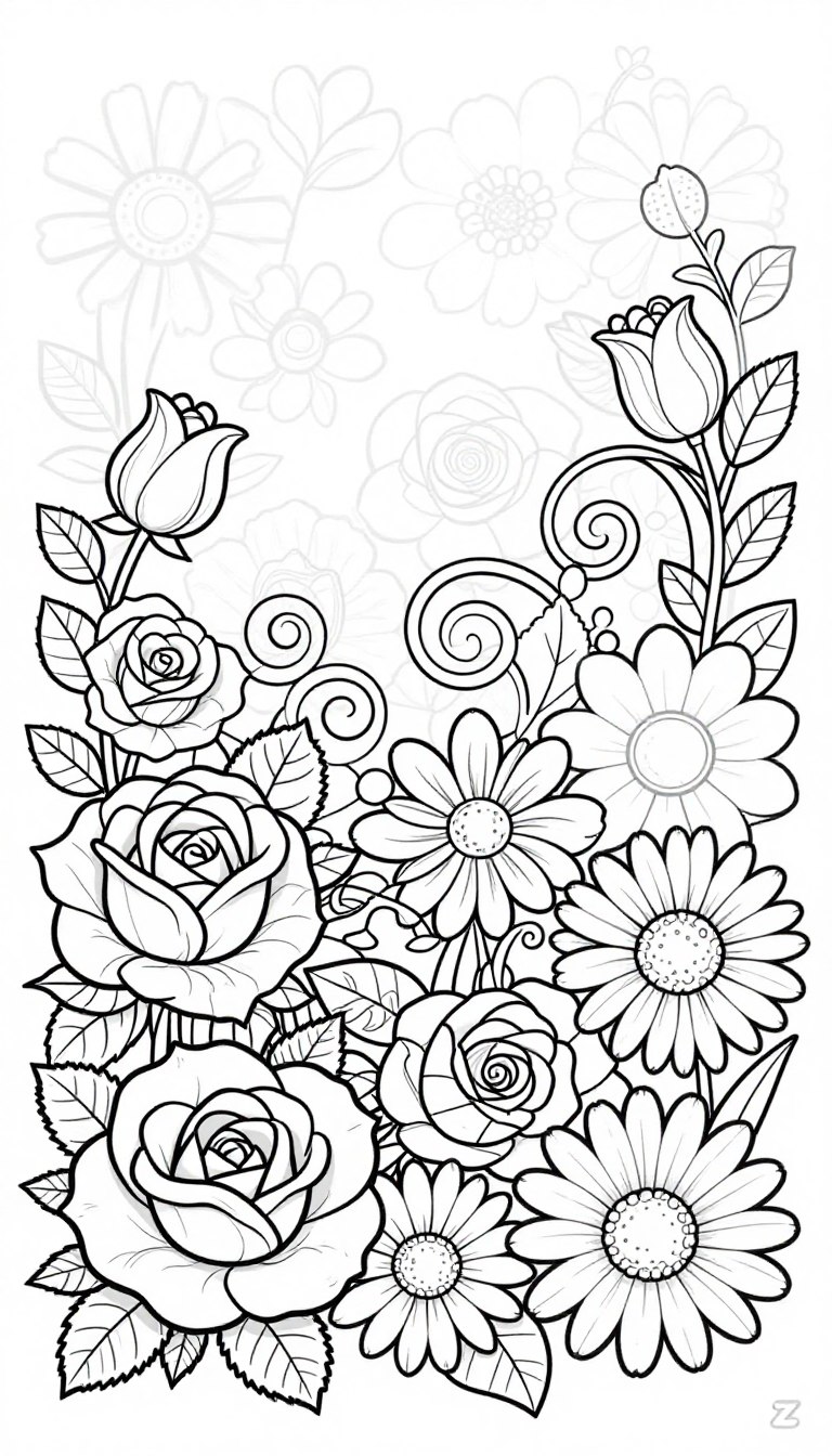 részletes virágos színező képek