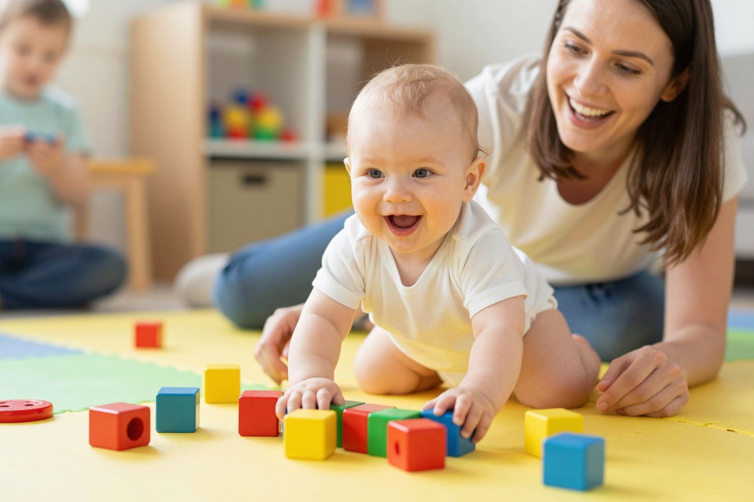 A játékos gyakorlatok segítik a baba motoros fejlődését.