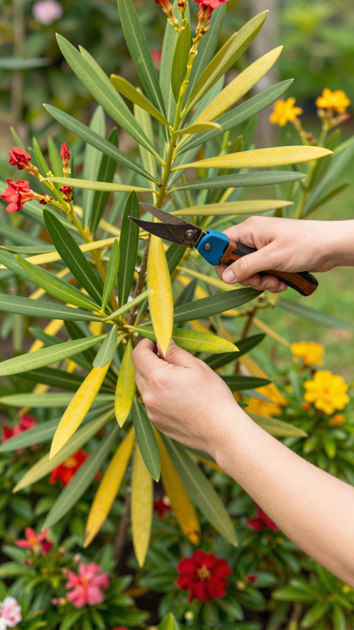 A metszés serkenti a leander új hajtásait.