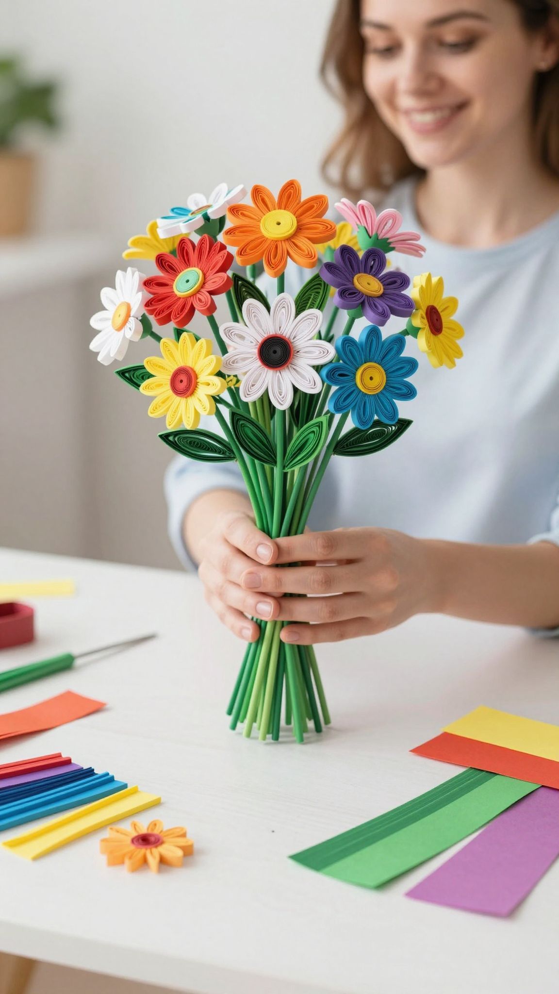 A quilling margaréták könnyen elkészíthetők színes papírból.