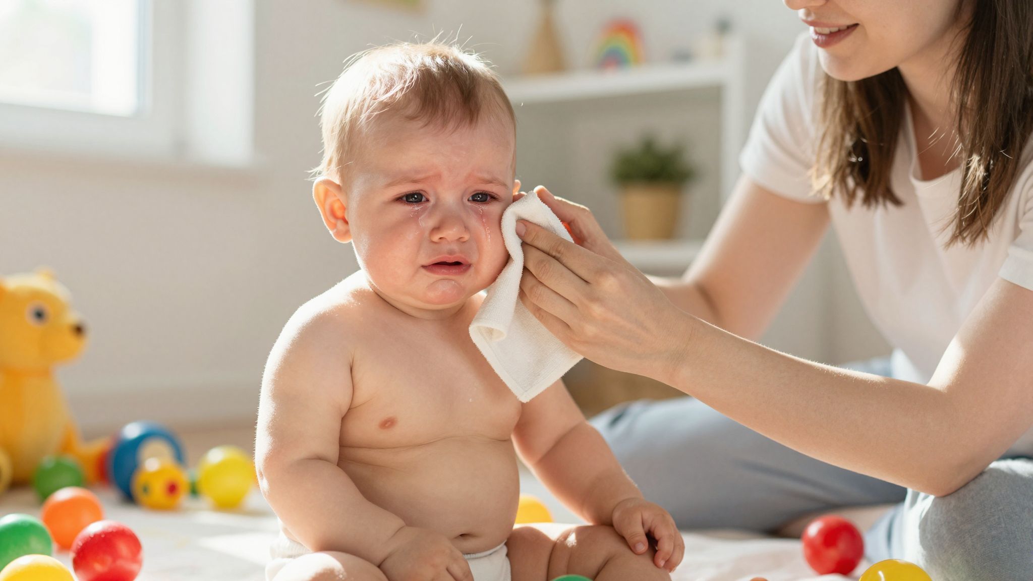 A nátha okozhatja a babák szemének könnyezését.