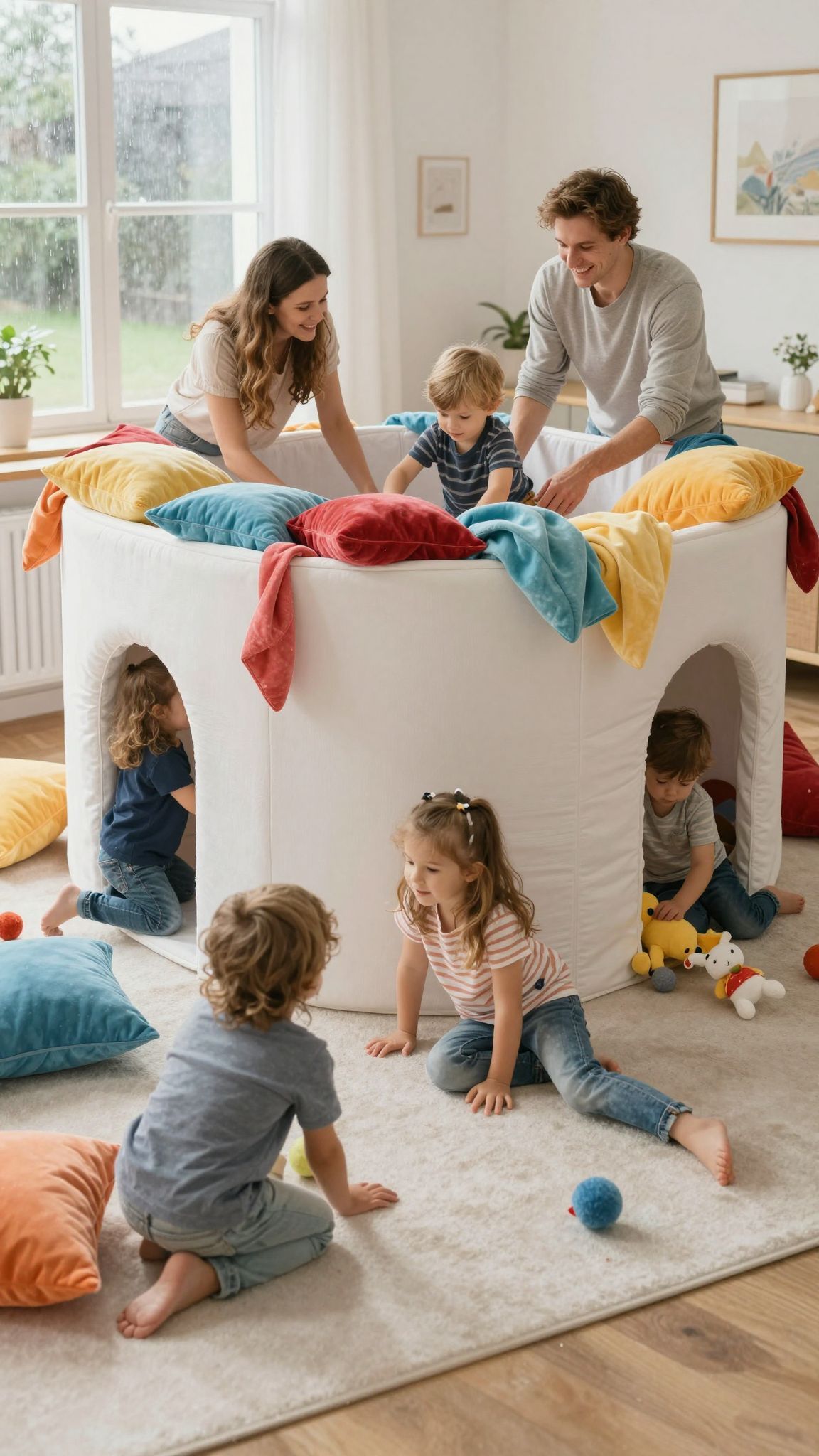 Bunkerek építése serkenti a gyerekek kreativitását és mozgását.