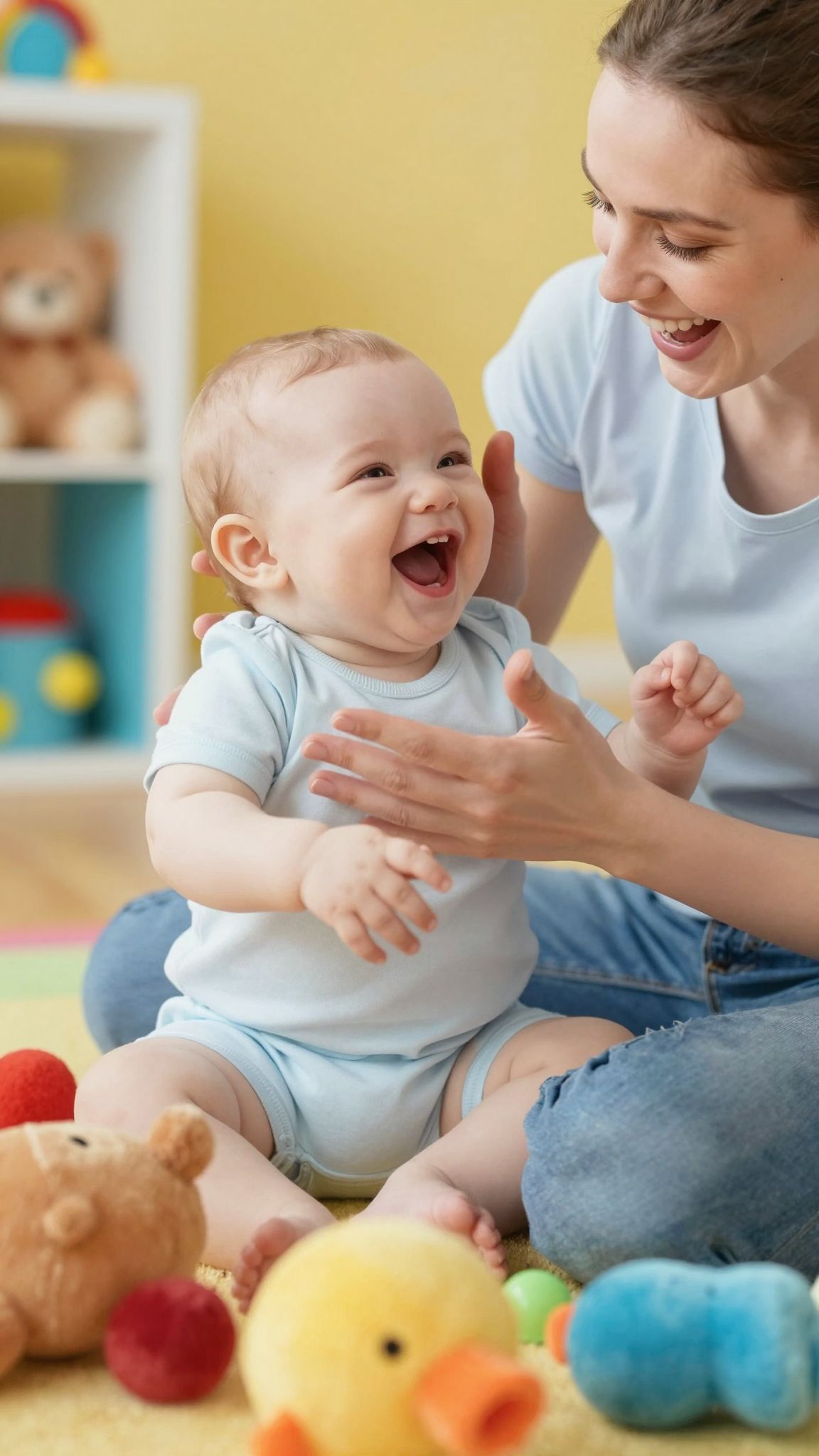A játék és a mosoly serkenti a baba kacagását.