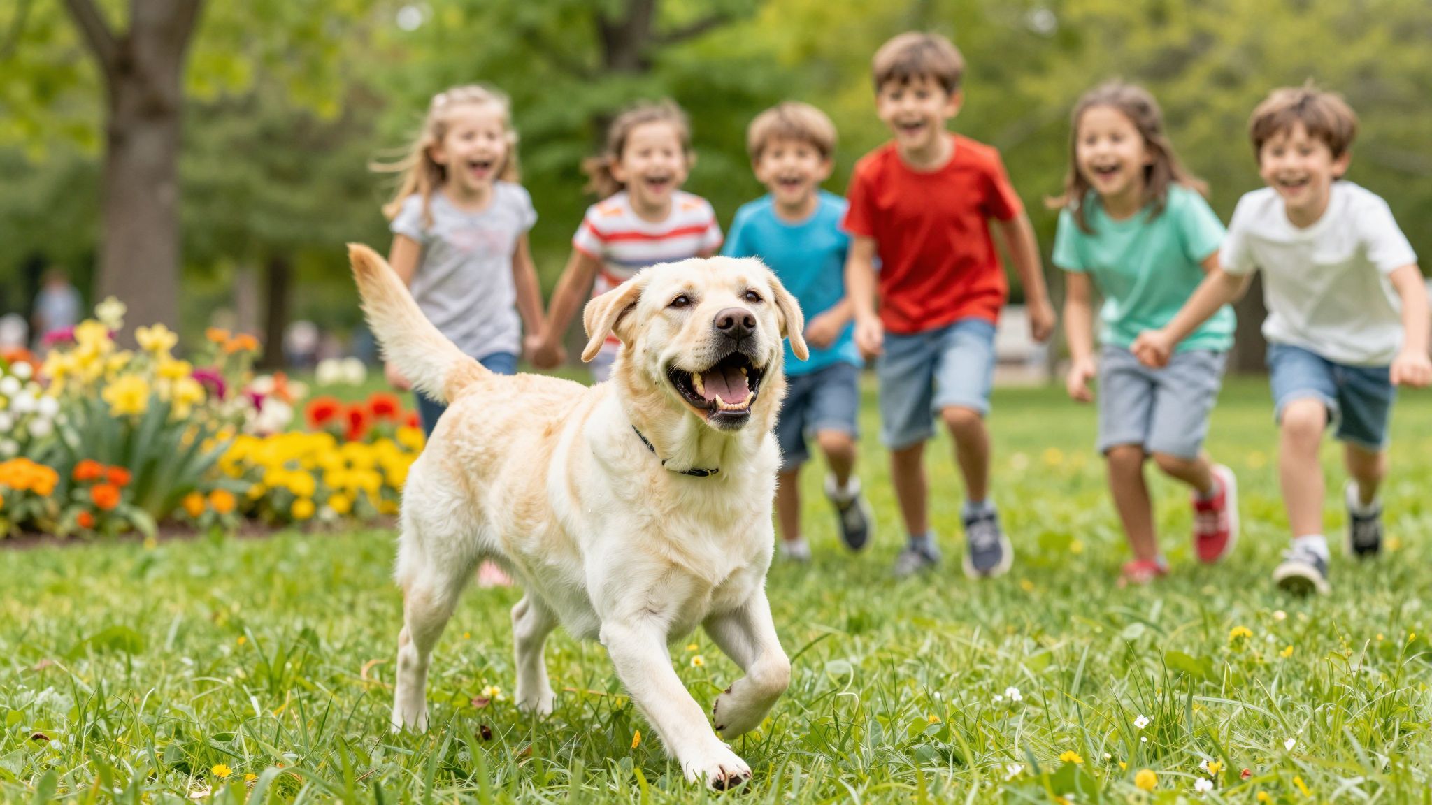 A Labrador retriever mindig készen áll a játékra!