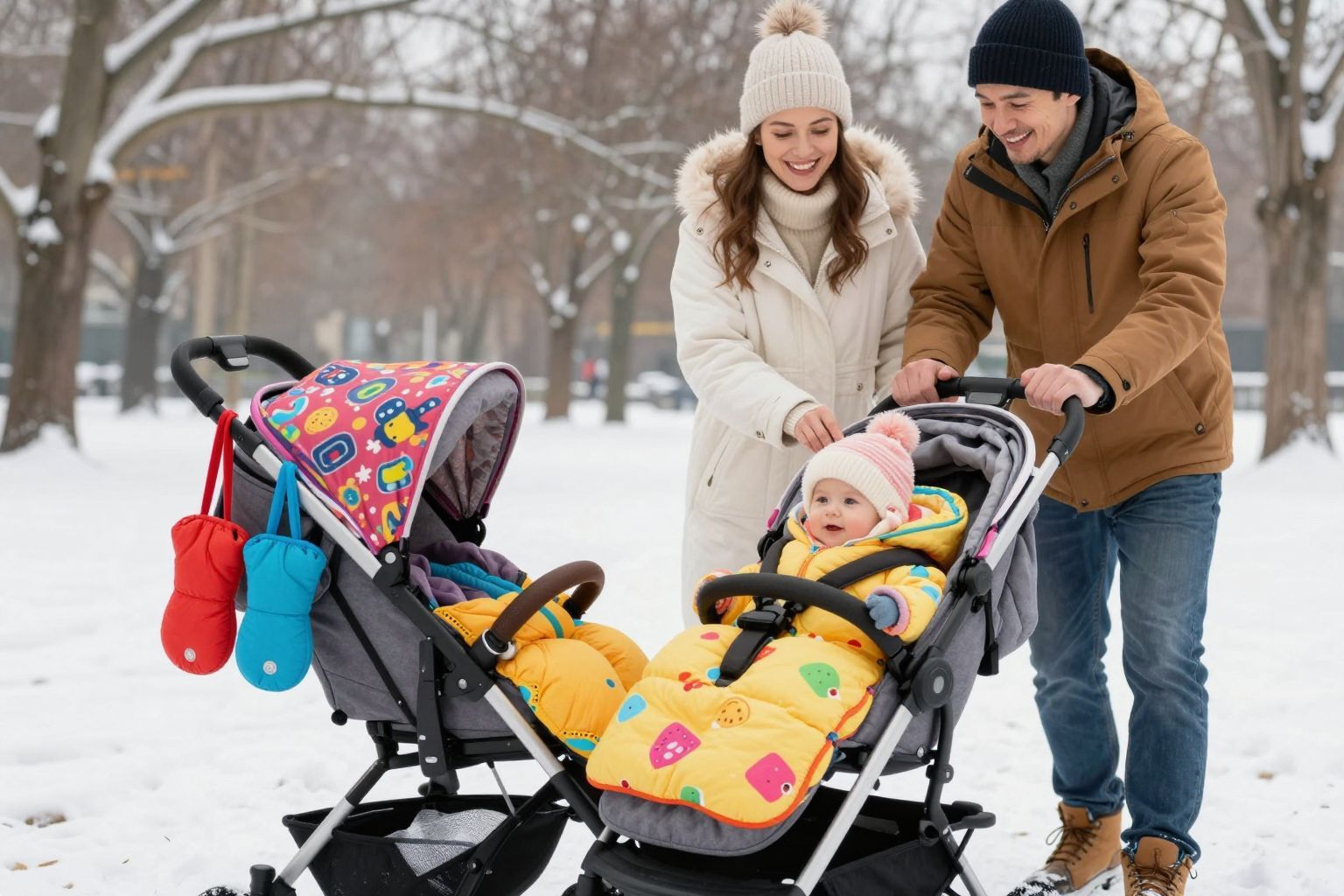 A lábzsákok melegen tartják a babákat télen.
